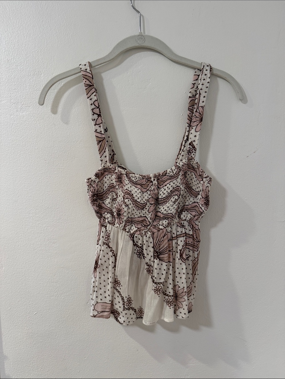 Free People Blush Floral Smocked Camisole in Cream